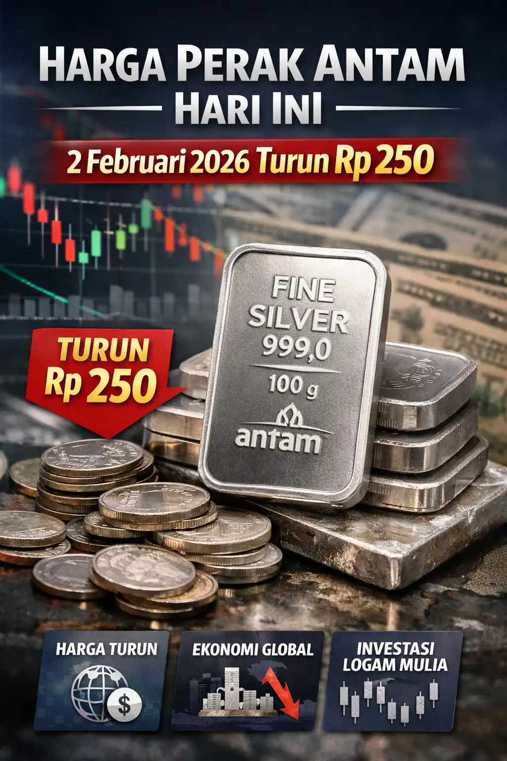 Read more about the article Harga Perak Antam Hari Ini 2 Februari 2026 Turun Rp 250